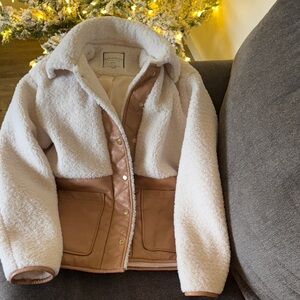 Beige and Tan Sherpa Jacket